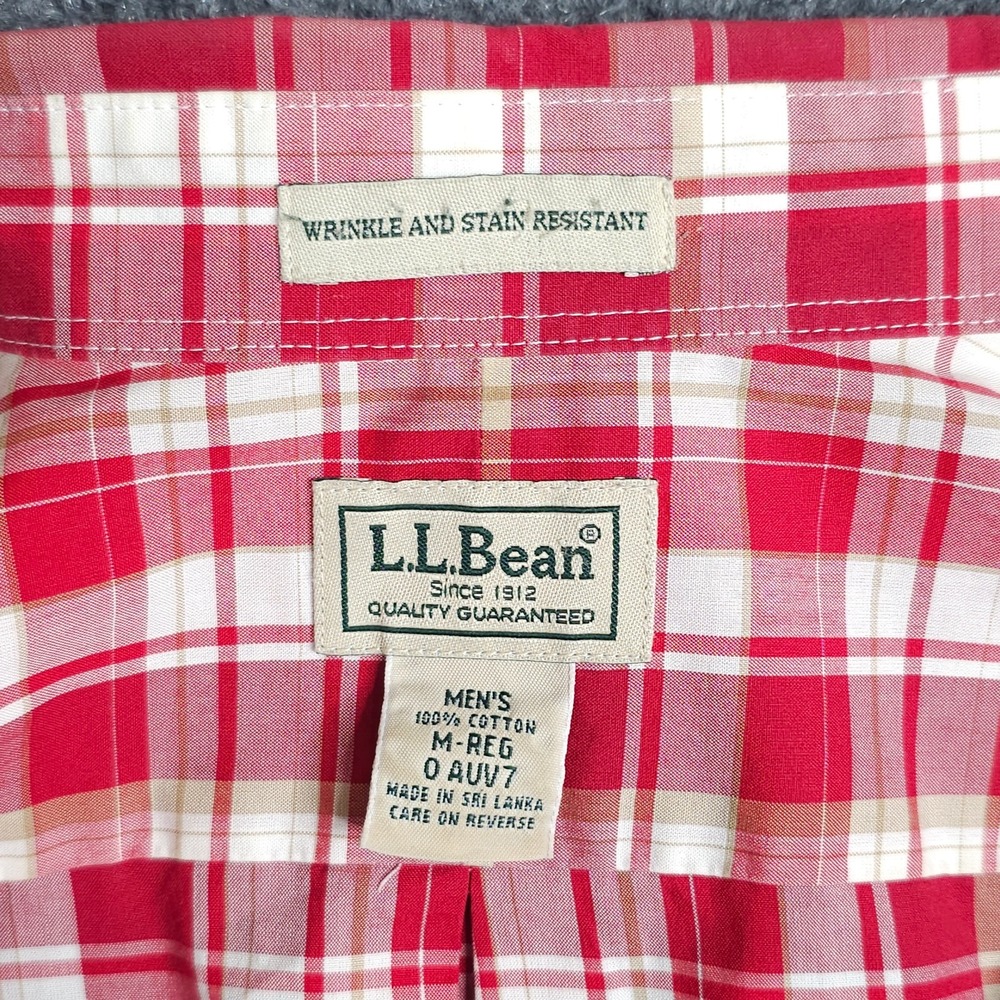 L.L. Bean Button Down Shirt Mens Medium Red Plaid Regular Fit Long Sleeve Preppy - Picture 8 of 8
